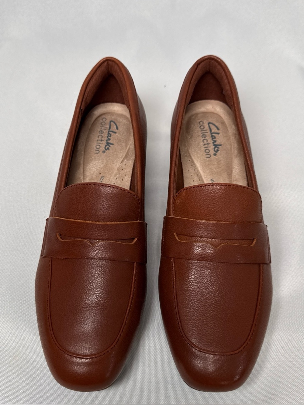 Clarks Iridessa Sky Shoes Womens Sz 7.5 M Dark Tan Leather Loafers Block Heel - Picture 3 of 13
